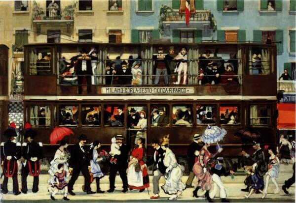 “Un giorno di domenica (il tram di Monza)” di Aroldo Bonzagni, 1917